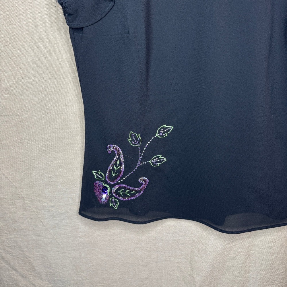 Y2K Women Black Beaded Paisley Flutter Sleeve Cowl Back Evening Top Size 8 - Picture 3 of 6